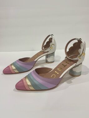 Butrich Pastel Multicolor Scallop Ankle Strap Heels
